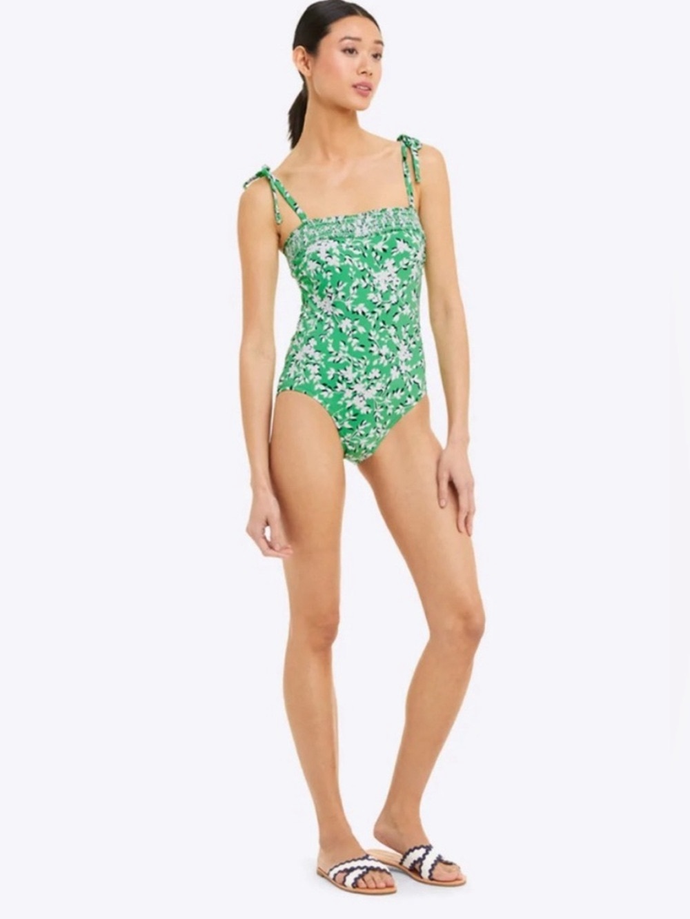 Lands End Draper James One Piece‎ Swimsuit Green Floral Plus Size 10
